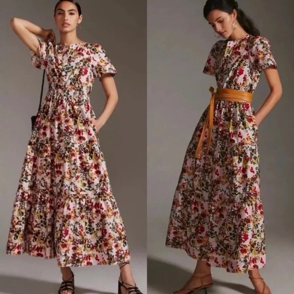 Anthropologie Maeve The Somerset Maxi Dress In Pink Floral L - Picture 1 of 11
